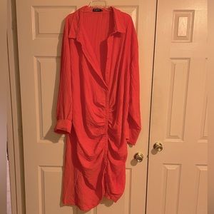 Orange Textured Gathered Detailed Maxi Dress